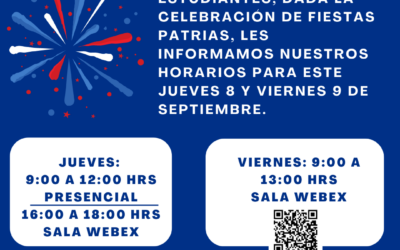 Horario de Secretaría de Estudios durante celebración de Fiestas Patrias