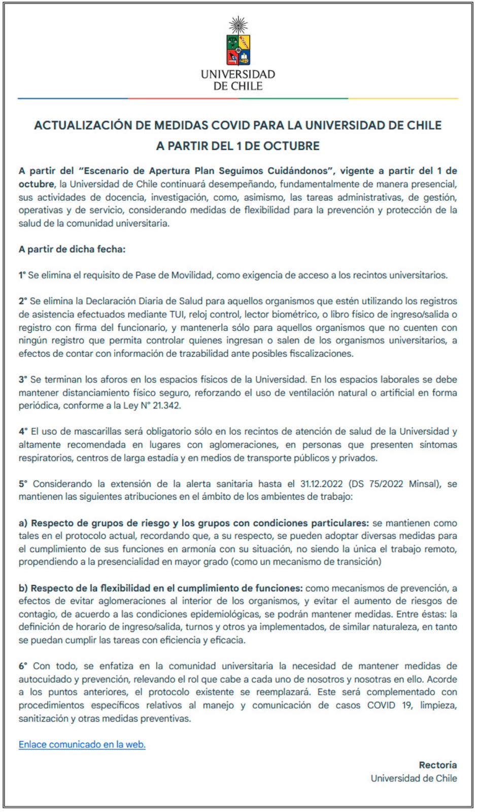 Actualización medidas COVID